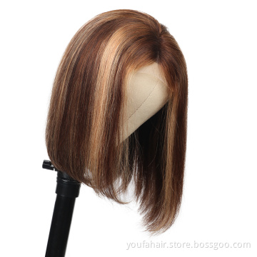 Highlight 4/27 Blonde Ombre Piano Color HD Lace Front Bob Wig Indian Cuticle Aligned Virgin Human Hair Short Bob Transparent Wig